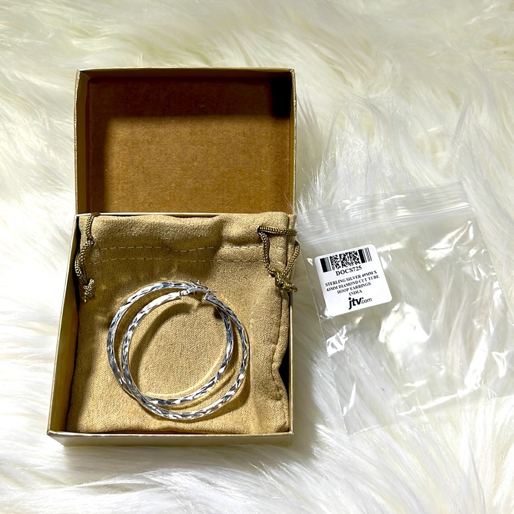Stirling Silver 49MM x 43MM Diamond Cut Tube Hoop Earrings
